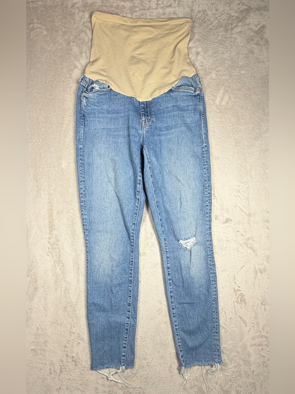 MOTHER Maternity The Looker Ankle Fray Love Gun Cropped Denim Blue Jeans 30